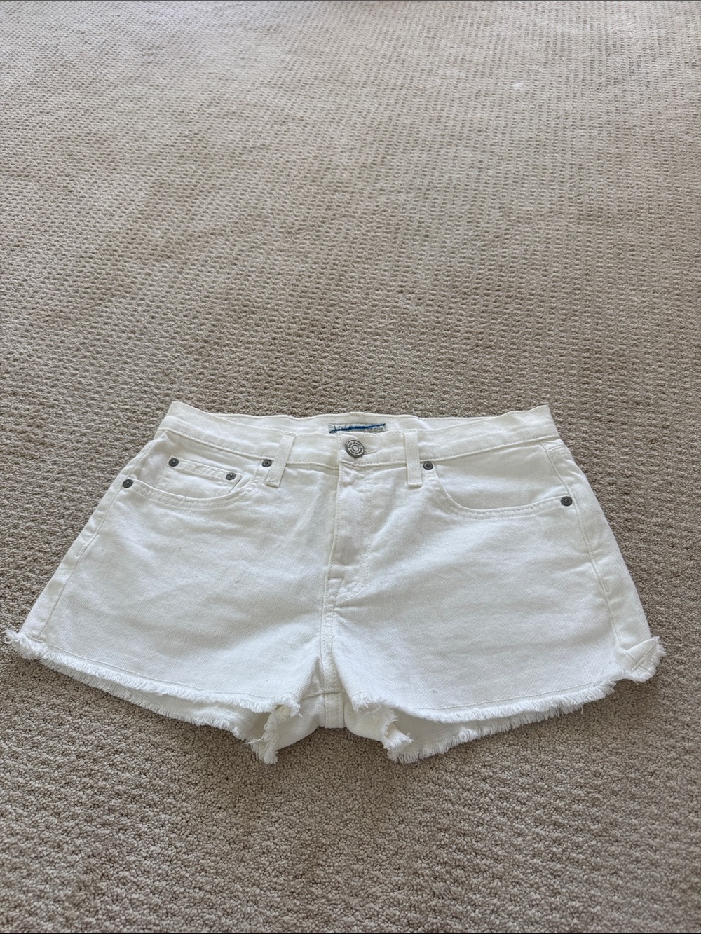 Joie White High-Waist Frayed Hem Denim Shorts
